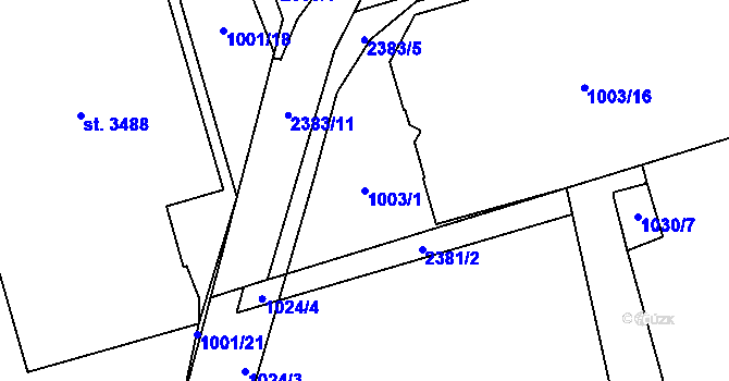 Parcela st. 1003/1 v KÚ Hranice, Katastrální mapa