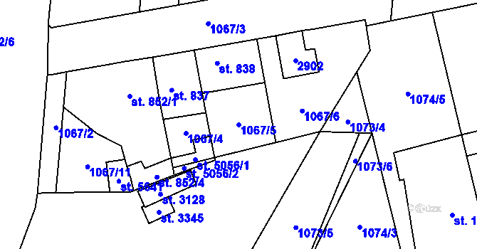 Parcela st. 1067/5 v KÚ Hranice, Katastrální mapa
