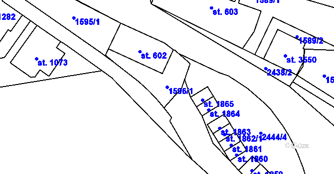 Parcela st. 1596/1 v KÚ Hranice, Katastrální mapa