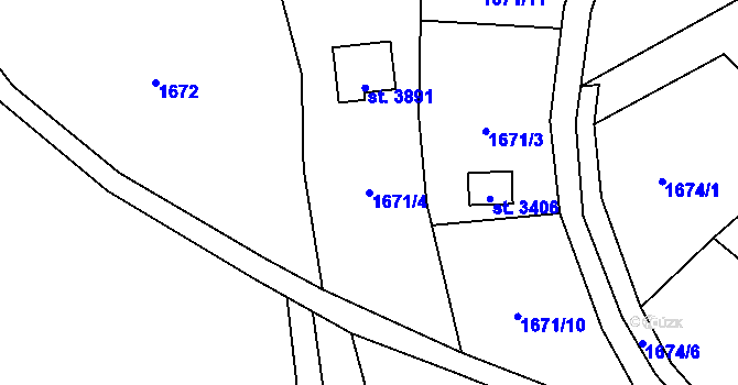 Parcela st. 1671/4 v KÚ Hranice, Katastrální mapa