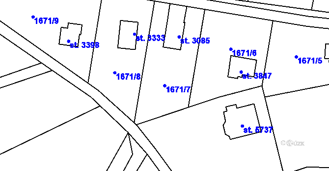 Parcela st. 1671/7 v KÚ Hranice, Katastrální mapa