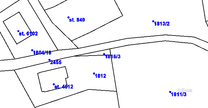 Parcela st. 1816/3 v KÚ Hranice, Katastrální mapa