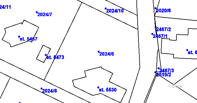 Parcela st. 2024/6 v KÚ Hranice, Katastrální mapa