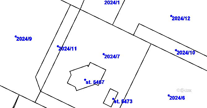 Parcela st. 2024/7 v KÚ Hranice, Katastrální mapa
