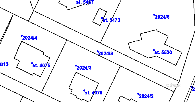 Parcela st. 2024/8 v KÚ Hranice, Katastrální mapa