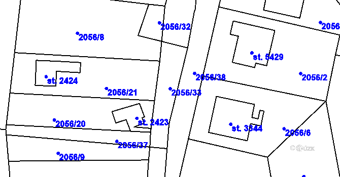 Parcela st. 2056/33 v KÚ Hranice, Katastrální mapa