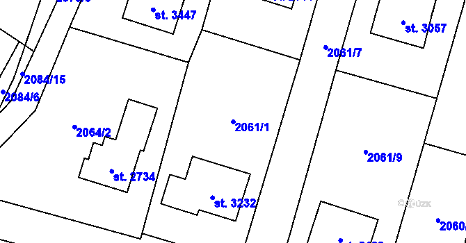 Parcela st. 2061/1 v KÚ Hranice, Katastrální mapa