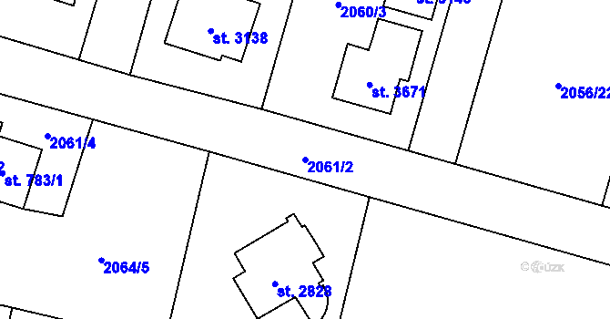 Parcela st. 2061/2 v KÚ Hranice, Katastrální mapa
