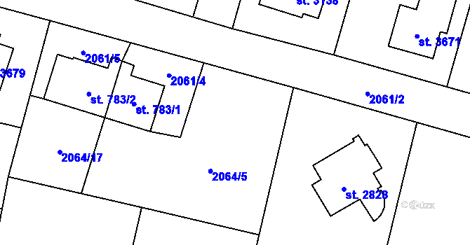 Parcela st. 2061/3 v KÚ Hranice, Katastrální mapa