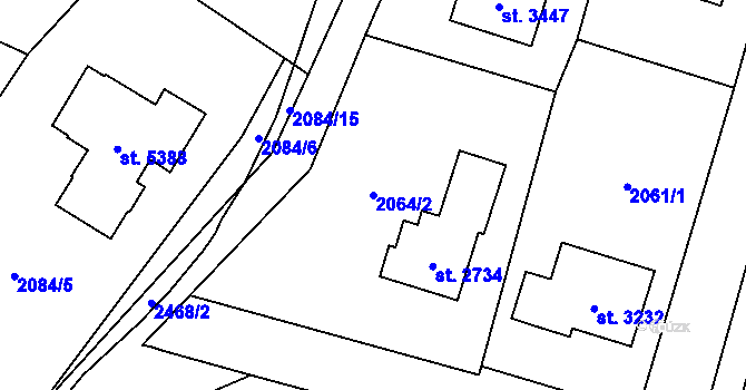 Parcela st. 2064/2 v KÚ Hranice, Katastrální mapa