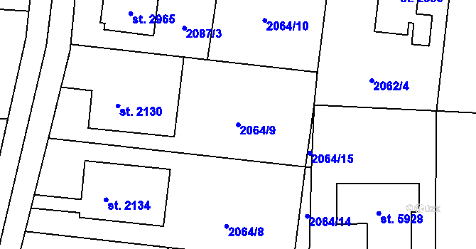 Parcela st. 2064/9 v KÚ Hranice, Katastrální mapa