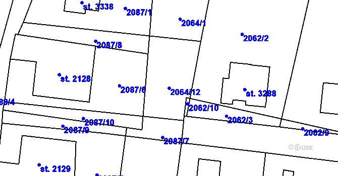 Parcela st. 2064/12 v KÚ Hranice, Katastrální mapa