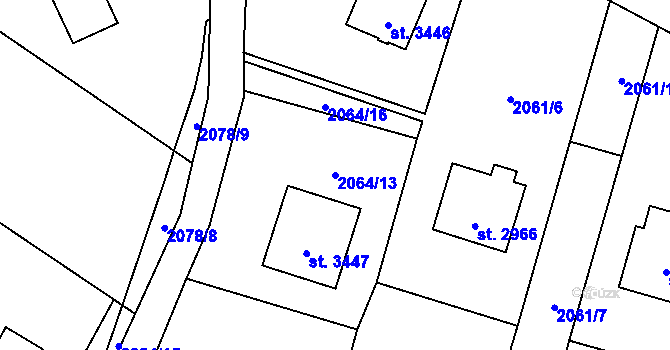 Parcela st. 2064/13 v KÚ Hranice, Katastrální mapa