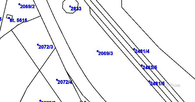 Parcela st. 2069/3 v KÚ Hranice, Katastrální mapa