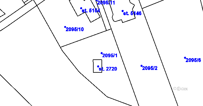 Parcela st. 2095/1 v KÚ Hranice, Katastrální mapa