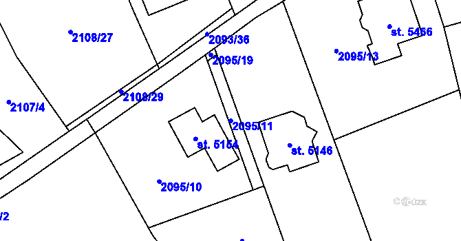 Parcela st. 2095/11 v KÚ Hranice, Katastrální mapa