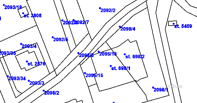 Parcela st. 2095/18 v KÚ Hranice, Katastrální mapa