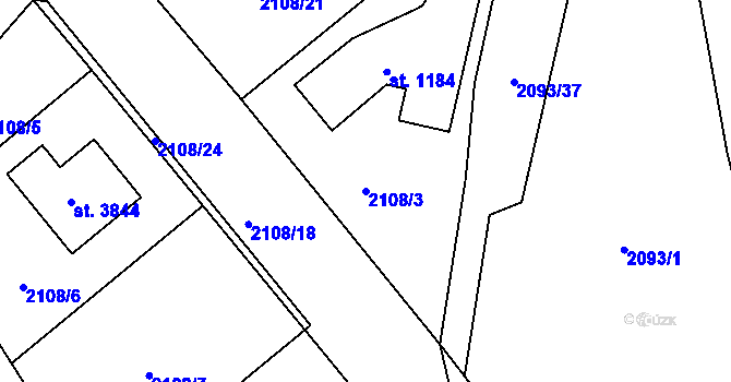 Parcela st. 2108/3 v KÚ Hranice, Katastrální mapa
