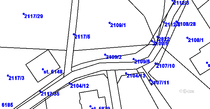 Parcela st. 2109/2 v KÚ Hranice, Katastrální mapa