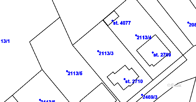 Parcela st. 2113/3 v KÚ Hranice, Katastrální mapa