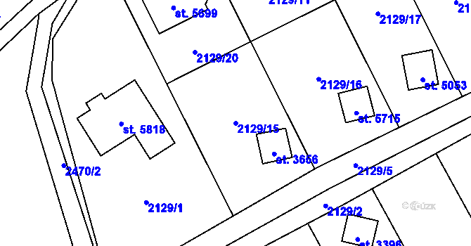 Parcela st. 2129/15 v KÚ Hranice, Katastrální mapa