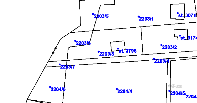 Parcela st. 2203/3 v KÚ Hranice, Katastrální mapa