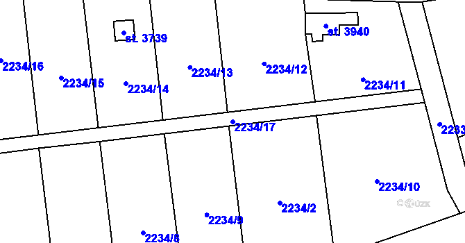 Parcela st. 2234/17 v KÚ Hranice, Katastrální mapa