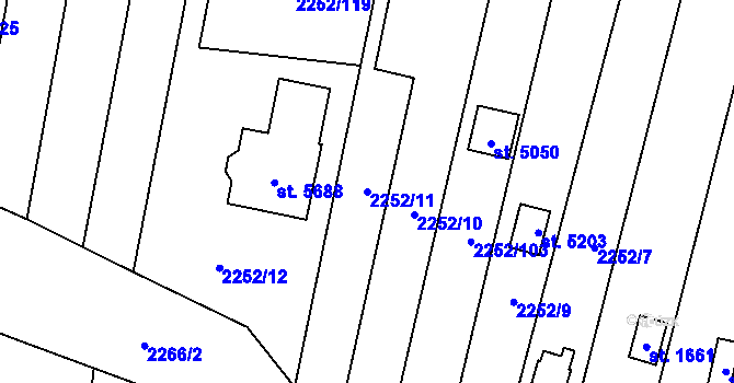 Parcela st. 2252/11 v KÚ Hranice, Katastrální mapa