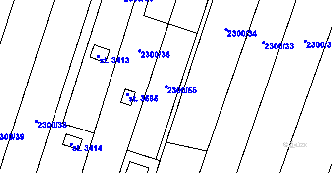 Parcela st. 2300/55 v KÚ Hranice, Katastrální mapa