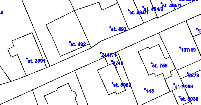 Parcela st. 2447/1 v KÚ Hranice, Katastrální mapa