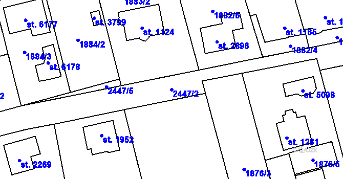 Parcela st. 2447/2 v KÚ Hranice, Katastrální mapa