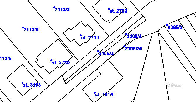 Parcela st. 2469/3 v KÚ Hranice, Katastrální mapa