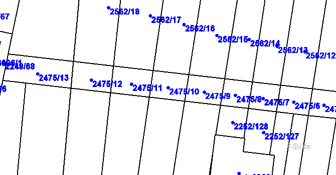 Parcela st. 2475/10 v KÚ Hranice, Katastrální mapa