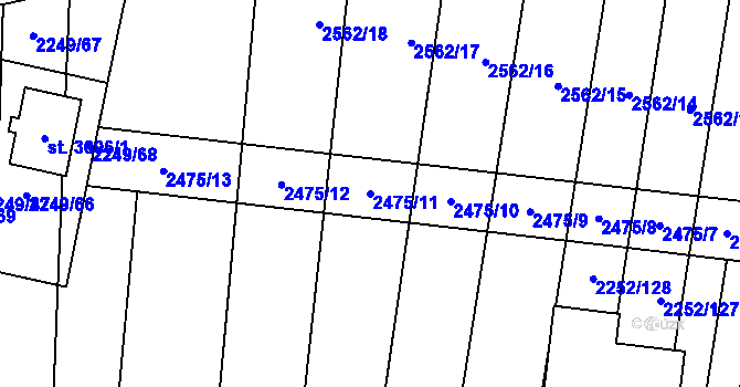 Parcela st. 2475/11 v KÚ Hranice, Katastrální mapa