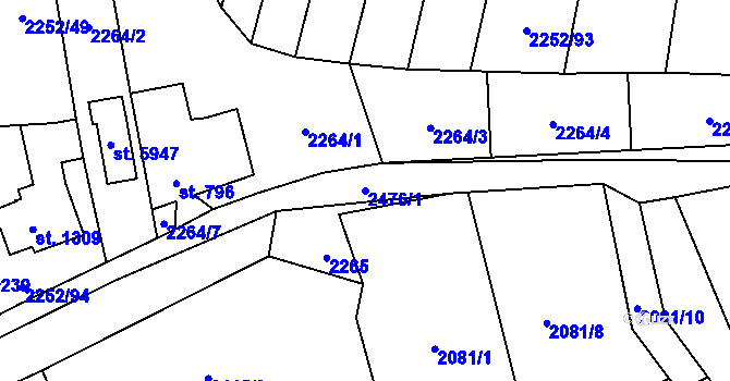 Parcela st. 2476/1 v KÚ Hranice, Katastrální mapa
