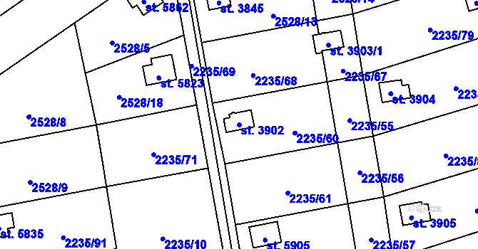 Parcela st. 3902 v KÚ Hranice, Katastrální mapa