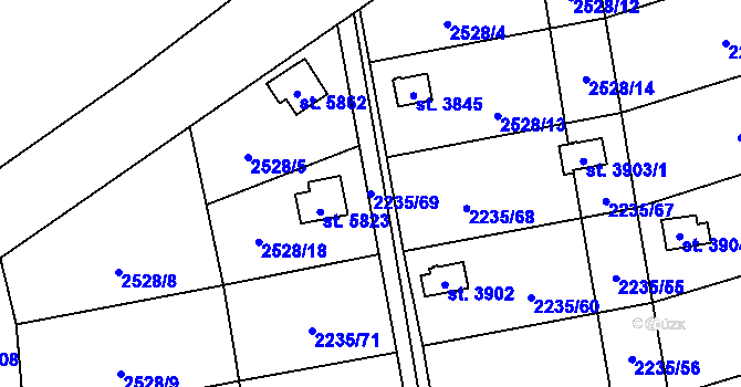 Parcela st. 2235/69 v KÚ Hranice, Katastrální mapa