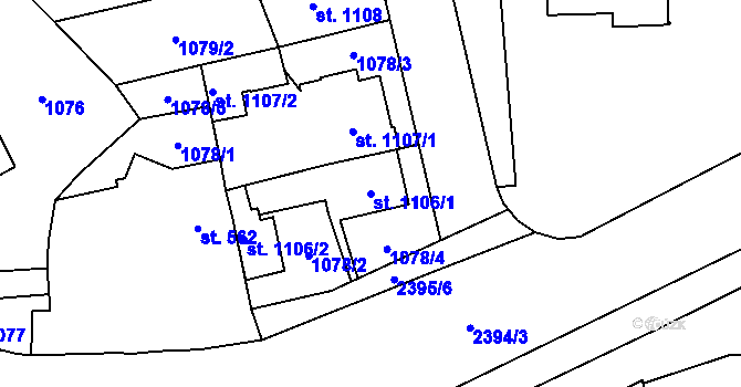 Parcela st. 1106/1 v KÚ Hranice, Katastrální mapa