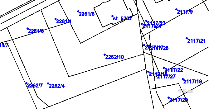 Parcela st. 2262/10 v KÚ Hranice, Katastrální mapa