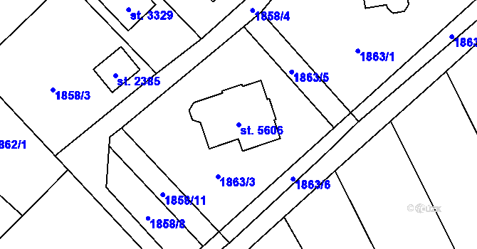 Parcela st. 5606 v KÚ Hranice, Katastrální mapa