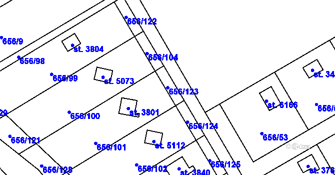 Parcela st. 656/123 v KÚ Hranice, Katastrální mapa