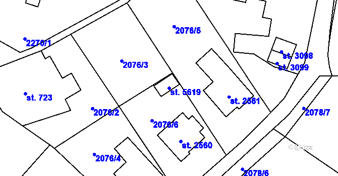 Parcela st. 5619 v KÚ Hranice, Katastrální mapa