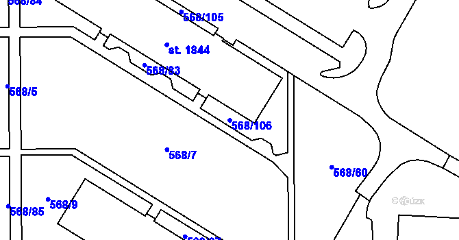 Parcela st. 568/106 v KÚ Hranice, Katastrální mapa