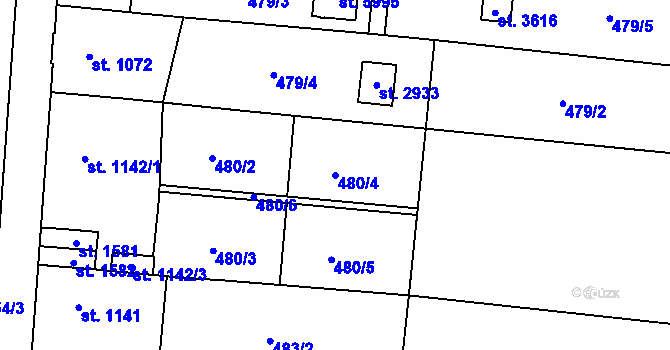 Parcela st. 480/4 v KÚ Hranice, Katastrální mapa