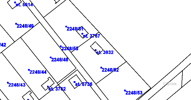 Parcela st. 3932 v KÚ Hranice, Katastrální mapa