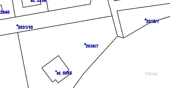 Parcela st. 2036/7 v KÚ Hranice, Katastrální mapa