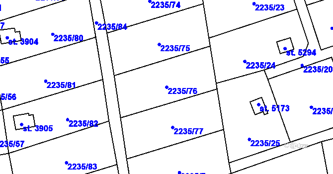 Parcela st. 2235/76 v KÚ Hranice, Katastrální mapa