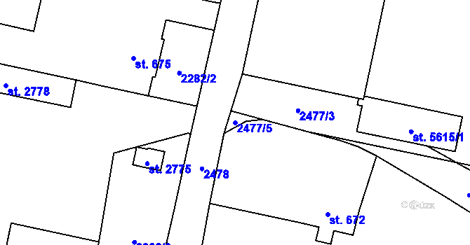 Parcela st. 2477/5 v KÚ Hranice, Katastrální mapa