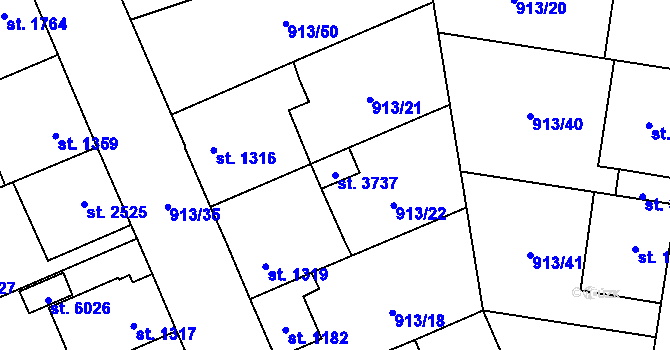 Parcela st. 3737 v KÚ Hranice, Katastrální mapa