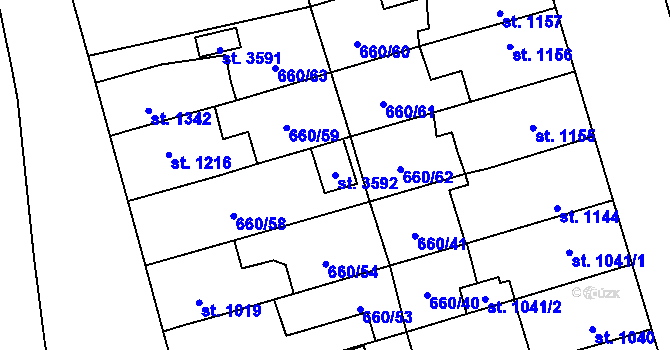 Parcela st. 3592 v KÚ Hranice, Katastrální mapa